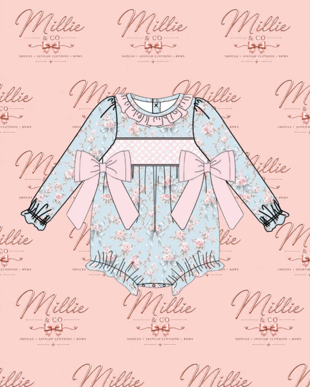 Pink & blue floral romper