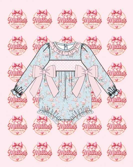 Pink & blue floral romper - PRE ORDER