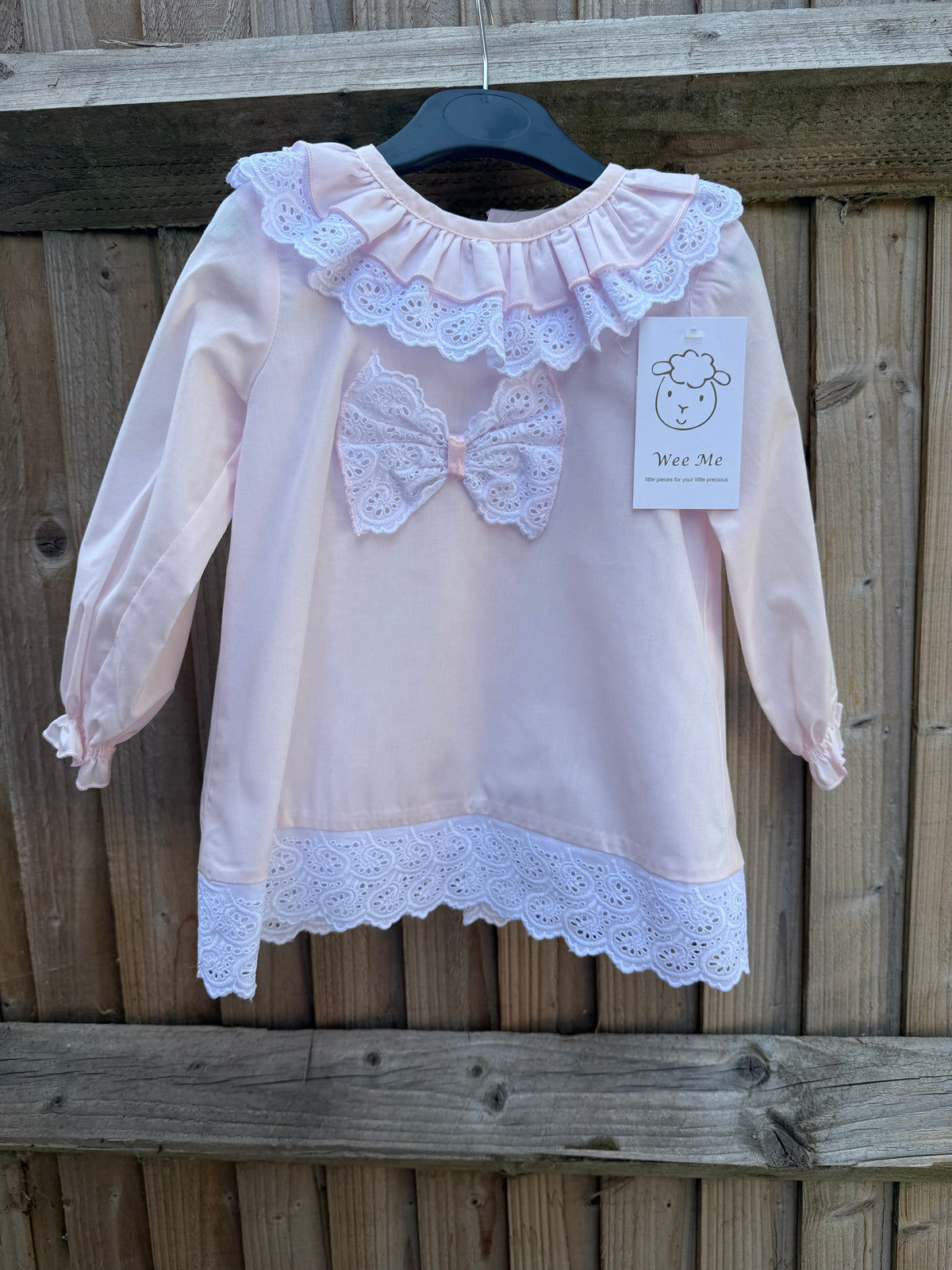 Wee Me Pink Cotton Lace Bow Dress with Pants