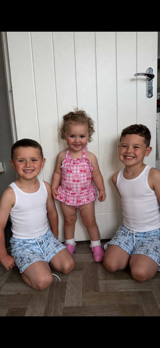 Boys Anchor Gingham Swimming Trunks