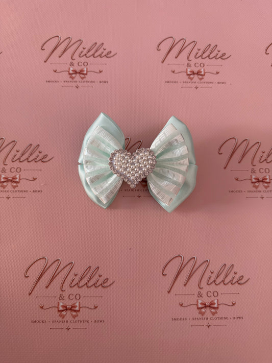 Mint Stripe Heart Big Clip