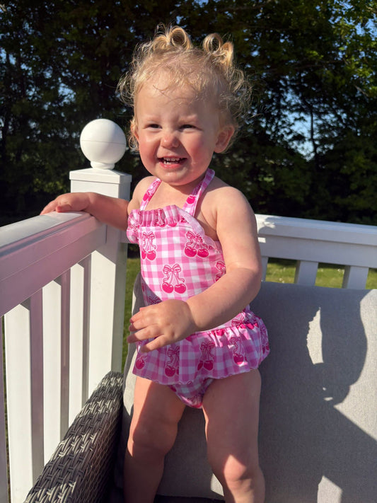 Cherry Gingham Swimming Costume