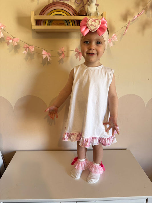 Pink Bow&Flower Toile Open Back 2 Piece Set