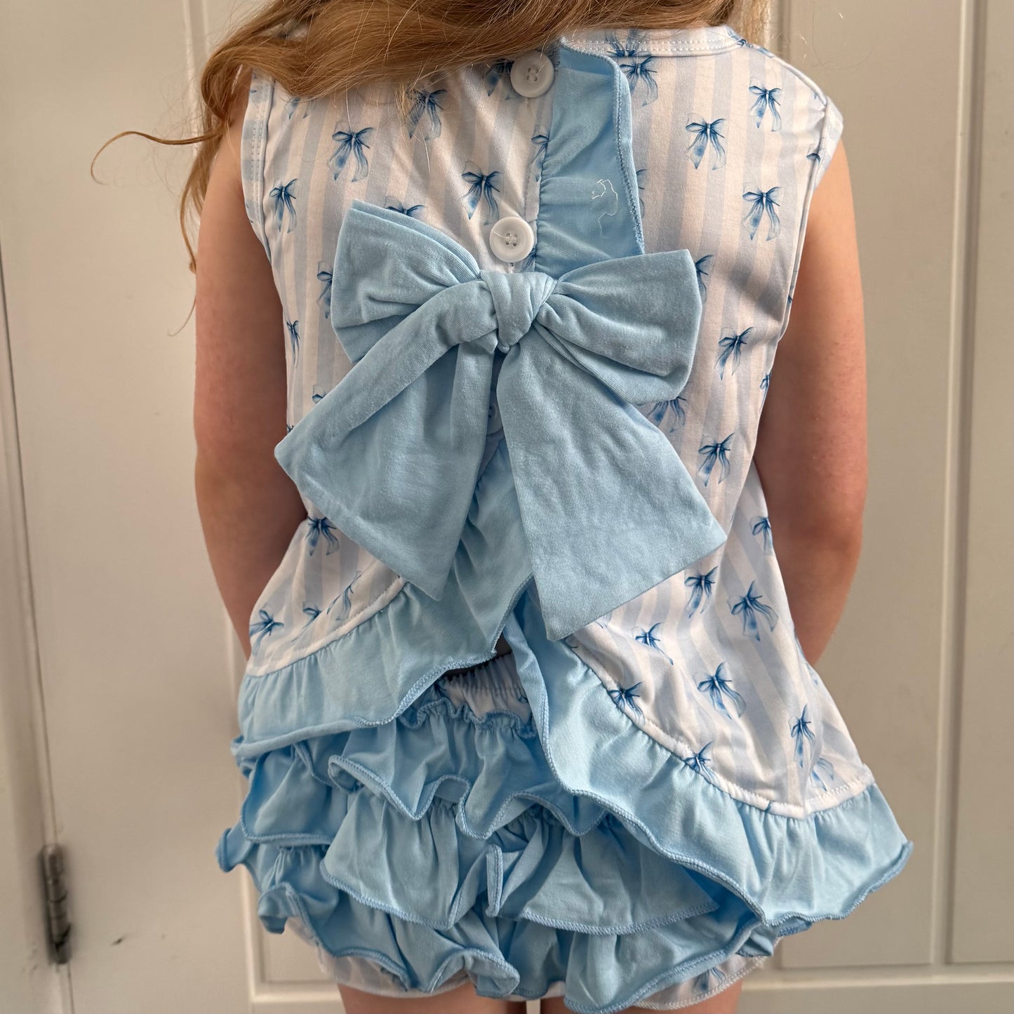 Blue Stripe Bow Open Back Set