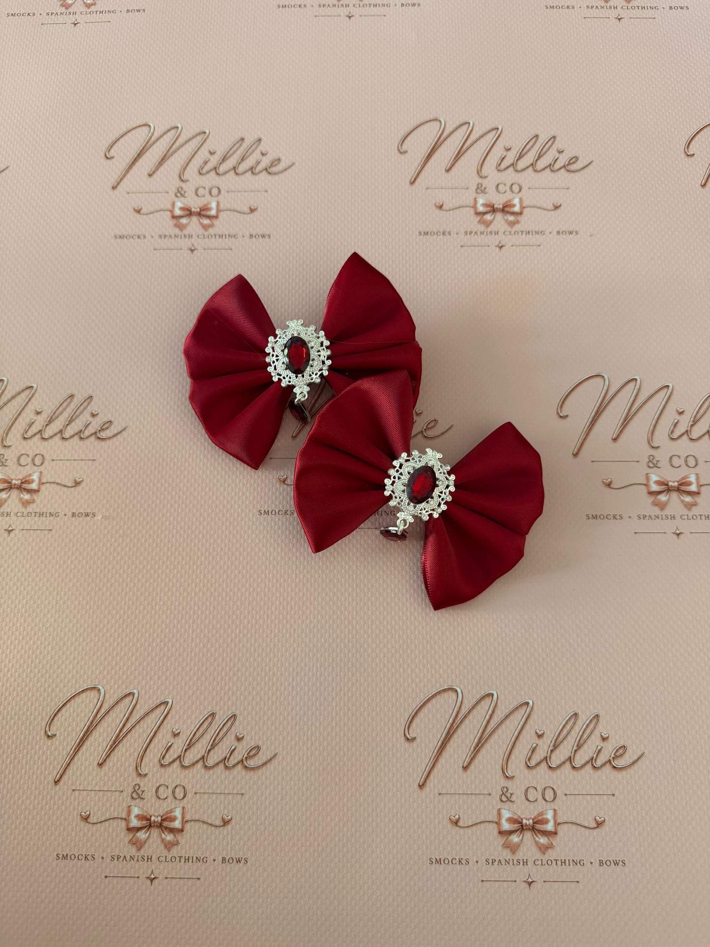 Burgundy Dangle Gem Bows