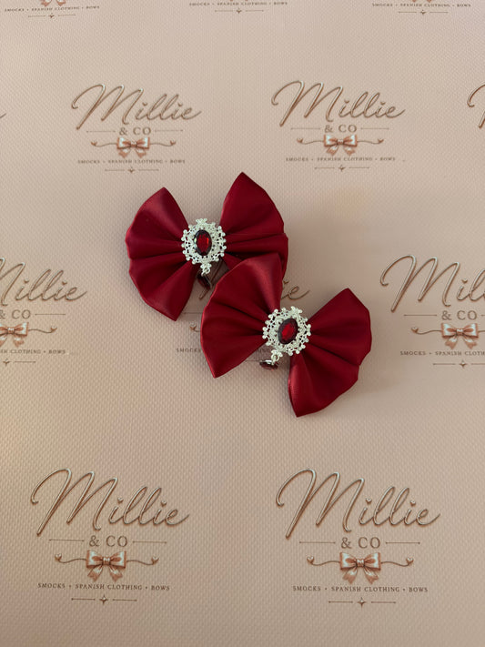 Burgundy Dangle Gem Bows