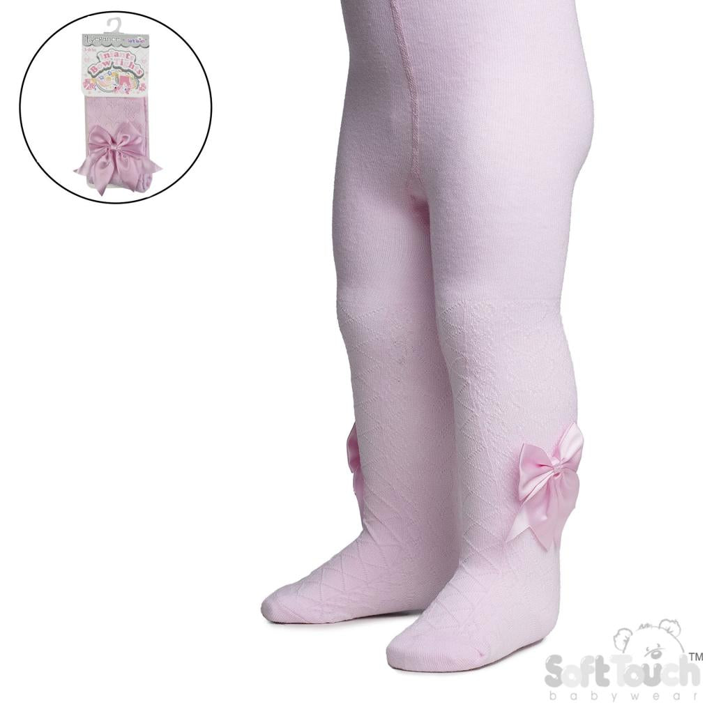 Pink Heart Tights With Large Bow 0-12M