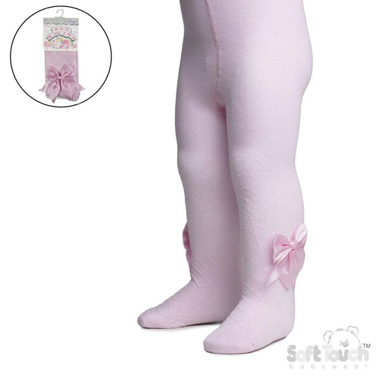 Pink Heart Tights With Large Bow 0-12M