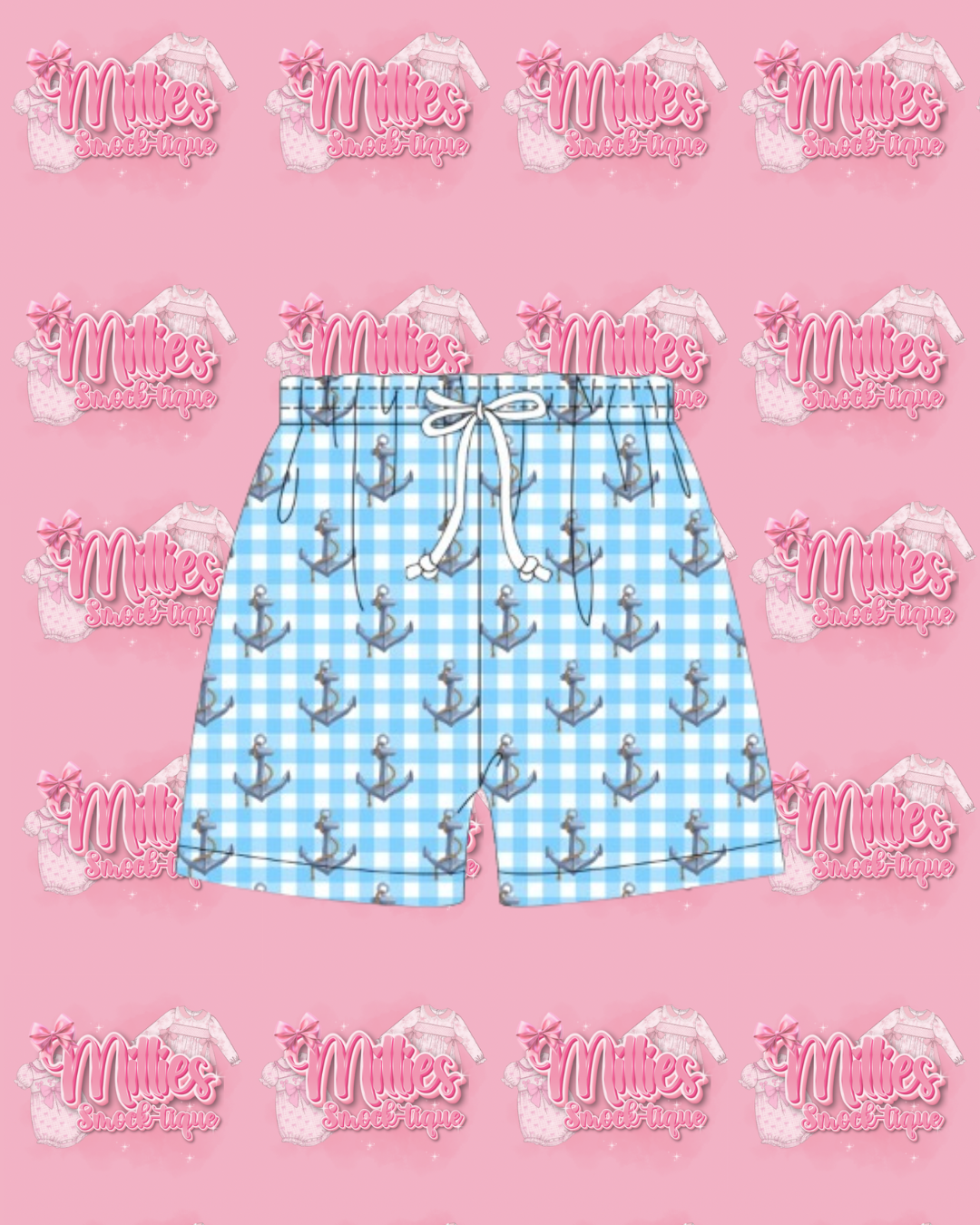 Boys Anchor Gingham Swimming Trunks