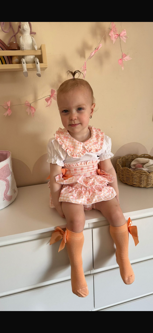 Peach Gingham Bow Jam Pant Set