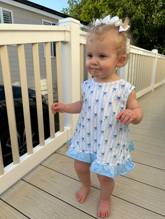 Blue Stripe Bow Open Back Set