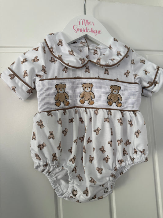 Boys Teddy Bear Smocked Romper